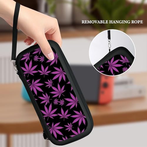 Portable Hard Shell Case Compatible with Nintendo Switch, Shockproof Game Console Holder Bag with Carrying Straps, Purple Weedleaf Leaves - color: Design (220)
