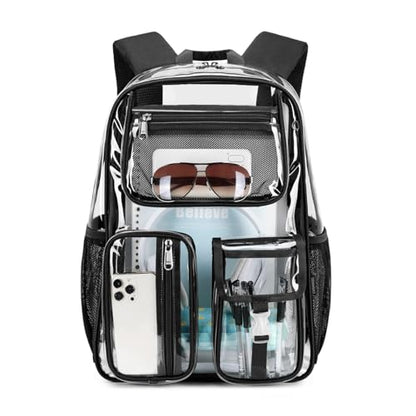 Cusangel Clear X-Large Backpack Heavy Duty Clear BookBag,17.5inch TPU Large Capacity See Through Backpack for Sport Events,Travel,Plastic backpacks for 15age+ - color: Black 17.5inch