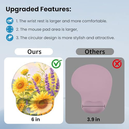 Mouse pad with Wrist Rest,Relieving Pain Memory Foam Computer pad, Ergonomic Desktop Mouse, Silicone Material Mouse pad, with Non-Slip PU Base (Sunflower) - color: Sunflower