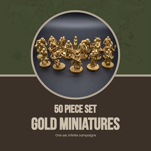 50-Piece Gold Fantasy Miniatures Set: 16 Unique Pre-Finished RPG Figures for Tabletop Roleplaying Games, Heroes & Monsters, Campaign Ready, No Paint Required