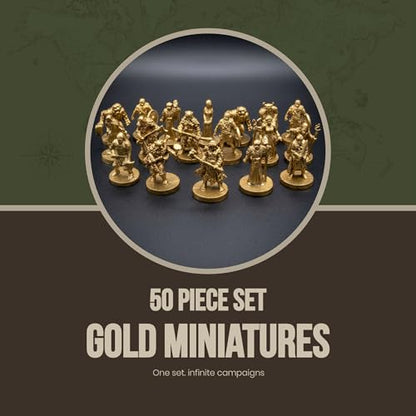 50-Piece Gold Fantasy Miniatures Set: 16 Unique Pre-Finished RPG Figures for Tabletop Roleplaying Games, Heroes & Monsters, Campaign Ready, No Paint Required