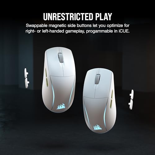 Corsair M75 Wireless RGB Lightweight FPS Gaming Mouse – 26,000 DPI – Swappable Side Buttons – iCUE Compatible – PC – White | 89g Ambidextrous, Swappable Magnetic Side Buttons, Marksman 26, Slipstream 2.4ghz and Bluetooth, Up to 105h Battery - color: White