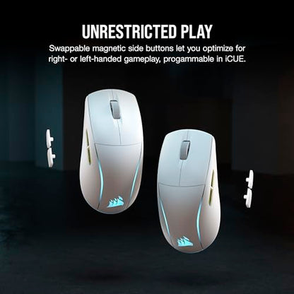 Corsair M75 Wireless RGB Lightweight FPS Gaming Mouse – 26,000 DPI – Swappable Side Buttons – iCUE Compatible – PC – White | 89g Ambidextrous, Swappable Magnetic Side Buttons, Marksman 26, Slipstream 2.4ghz and Bluetooth, Up to 105h Battery - color: White