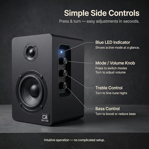 H1 Computer Speakers for Desktop PC, Monitor & Laptop, 60W Powered 2.0 Stereo with Bluetooth, 24-Bit USB-C DAC, Optical, 3.5mm AUX, Bass/Treble Control, Black - color: Black