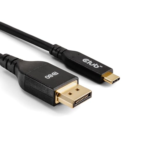 Club 3D USB C to DisplayPort 2.1 Cable 8K - 240Hz 4K - 720Hz HDR | VESA DP80 Certified 80Gbps Bi-Directional USB-C to DP Cable, Thunderbolt 4/3 Compatible, 3.3ft/1m for MacBook Pro, Dell, HP CAC-1559