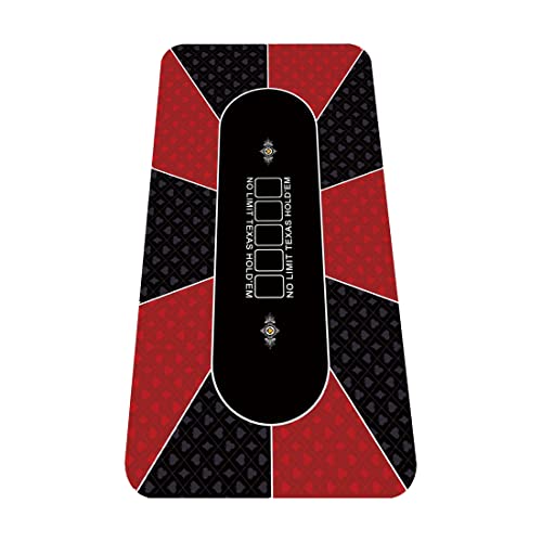 nuveti 63 x 31 Foldable Texas Poker Card Tabletop Layout Portable Anti-Slip Rubber Board Game Mat Poker Table Mat 8-10 Players Texas Hold'em Poker Mat - color: 63 X 31 Inch Rectangular-red