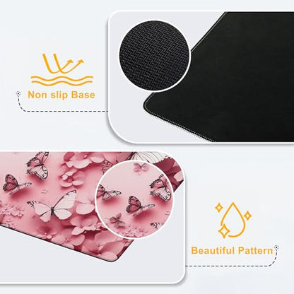 Mouse Pad for Gaming Pink Butterfly and Flower Big Gaming Mousepad Large Extended Mouse Mat Non-Slip Rubber Base Desk Pad with Stitched Edges for Office Gamer Home 35.4"X 15.7" - color: Geometric Neon Lights