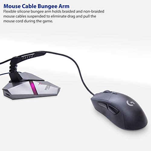 LOKI Gaming Mouse Bungee Stand - RGB LED Lights - 4 Port USB 3.0 Hub with Active Power - Micro SD Card Reader Slot - PC; Mac; Linux