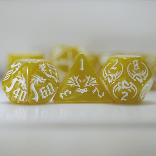generic dice Set for Dungeon and Dragons D&D MTG 7-Die RPG Polyhedral Dice (Yellow) - color: Yellow