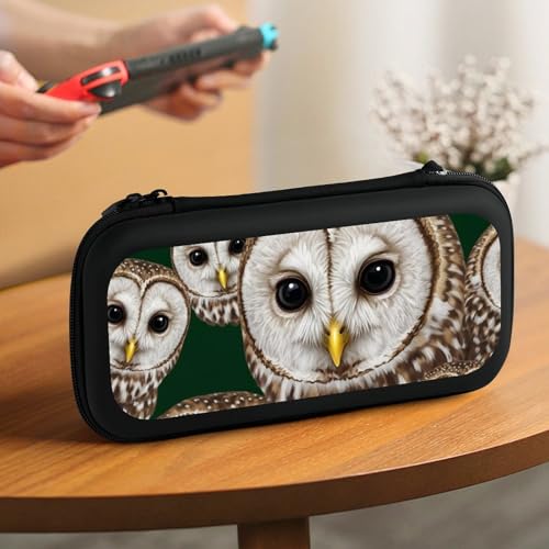 PPIKTC Travel Protective Pouch for Switch, Portable Carrying Case with 15 Game Cartridges, Cute White Owl Bag - color: Design (208)
