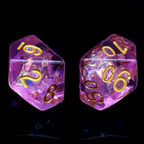 Haxtec Purple DND Dice Set 7PCS Resin Polyhedral D&D Dice with Bag, Iridescent Mylar Inclusion Dice for Roleplaying Games Compatible with Dungeons and Dragons Gift - color: Light Purple