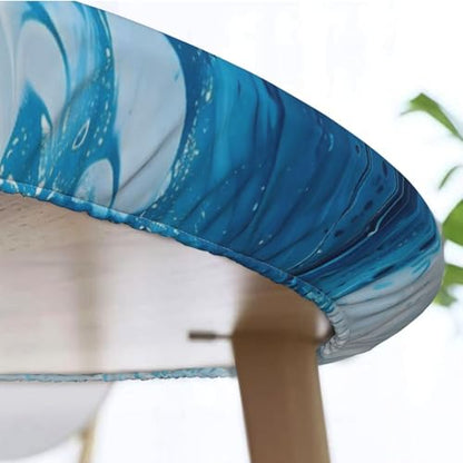 Famame Abstract Blue Marble Fitted Round Tablecloth Waterproof Table Cloth with Elastic Edge Wipe Clean Table Covers for Indoor Outdoor Fits 45"-50", Medium - color: Abstract Blue Marble