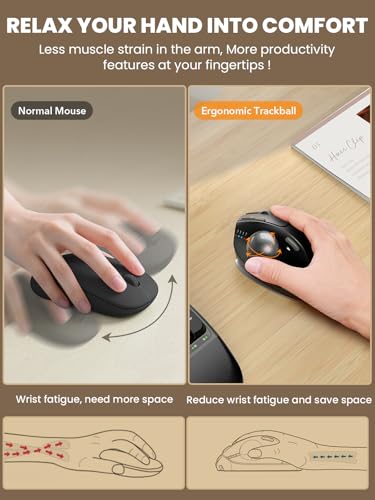 Ergonomic Wireless Trackball Mouse, Rechargeable Adjustable 0°/18° Angle | SABLUTE MAM1 Pro Thumb Control Mice, Quiet Click, 3 Multi-Device Bluetooth & USB Receiver for Office, Windows Mac-Gray Ball - color: Gray ball