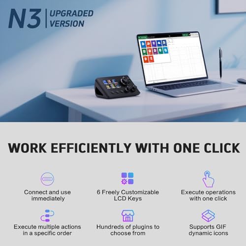 ActionRing Stream Controller Deck,Macro Keypad,Gaming Shortcut Keyboard | 6 Customizable Keys and 3 Dials,Trigger Actions for OBS/Twitch/YouTube,Workflow Controller,Compatible with Win/Mac(N3 Black) - color: Black