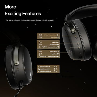 ATK N9 Gaming Headset for Xbox Series X|S, PS5, PC & Switch, Stereo Gaming Headphones with Detachable Noise-Canceling Mic,3.5MM Wired/2.4G/Bluetooth (N9 Pro/Black)