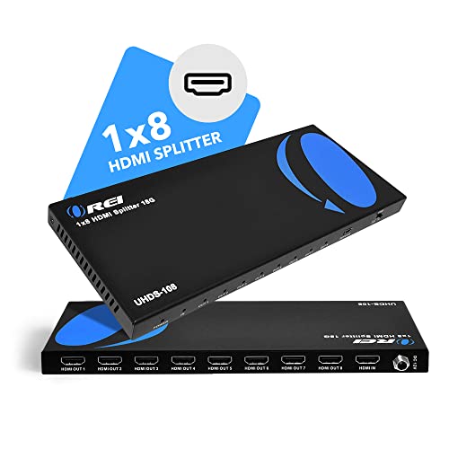 OREI 4K 1 in 8 Out HDMI Splitter 4:4:4 8-bit - HDMI 2.0, HDCP 2.2, 18 Gbps, 4K @ 60Hz HDMI Duplicator/Distributor UltaHD High Resolution (UHDS-108) (1x8) | OREI 1x8 2.0 HDMI Splitter 1 in 8 Out Ports With Full UltraHD 4K@60Hz, HDCP 2.2, 3D Support, EDID C