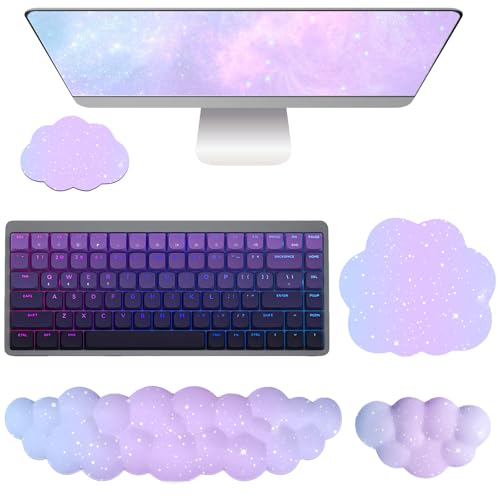 Cloud Mouse Pad Keyboard Wrist Rest for Mouse 4PCS Mini Small Starry Sky Galaxy Desk Mat Pad Set Memory Foam Non-Slip Cute Ergonomic Gaming Mouse Wrist Support for Computer Home Office Purple Blue - color: S-purple Blue