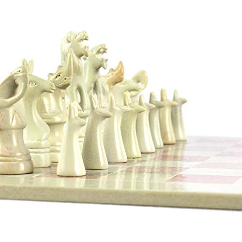 Global Crafts Soapstone Animal Chess Set - Hand-Carved 15 in African Set - Ages 13 and Up - size: 15 Inch