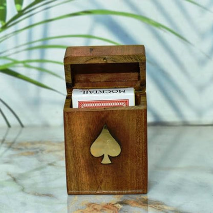 Playing Cards Holder, Handmade Wooden Card Storage Box with Brass Inlay Design, Anniversary Birthday Gifts "Made in India" (Design 3) - color: Design 3