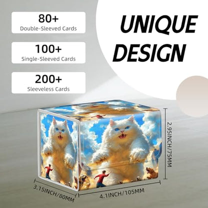 Trading Card Storage Box, Holds 100+ for MTG Cards, Premium PU Leather with Magnetic Closure, Giant White Cat And A Man Durable Deck Box for Magic the Gathering, Trading Card Games - color: Giant White Cat And A Man