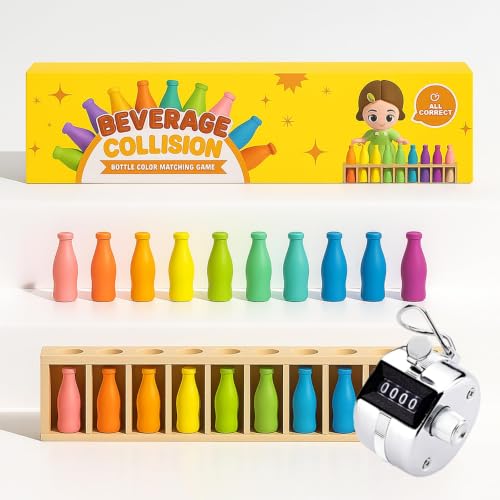 Bottle Color Match Game, Fun Family Board Game for Kids 8-12, Bottle Collision Game for 2-4 Players with Metal Handheld Counters, Perfect for Travel Camping Holidays Party Night (New Version) - color: Yellow