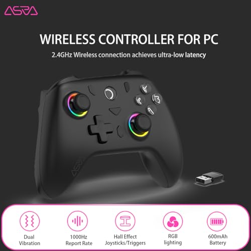 ASRVA Black 2.4G Wireless Game Controller, No Bluetooth, Hall Effect Gamepad with Metal Rear Macro Buttons, Wired Plug & Play, Compatible with PC Mac Steam Deck PS3 Switch Android - color: Black