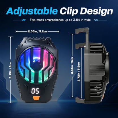 Clip-On Phone Cooler Semiconductor Cooling Fan - RGB Display Three-Speed Gaming Cell Phone Cooler Radiator for Mobile Cooling Pad Live Broadcasting Vlog Video Call