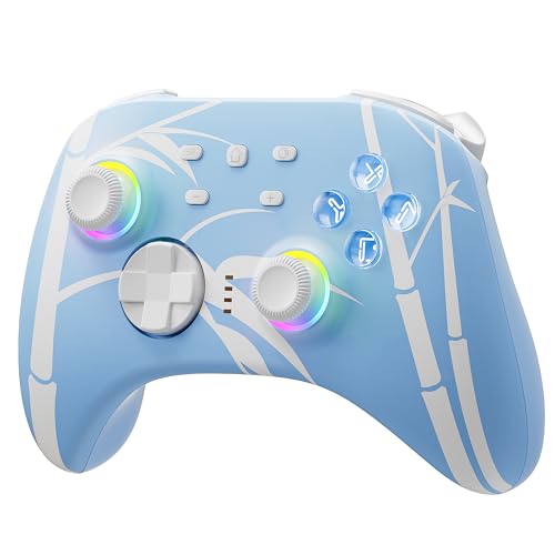 Mytrix Wireless Pro Controller, Hall Effect Bluetooth Controllers for Nintendo Switch, PC, Steam, iPad, Mac, Tablet, Laptop, with RGB Light/Macro Keys/Turbo Button, Bamboo Blue - color: Blue
