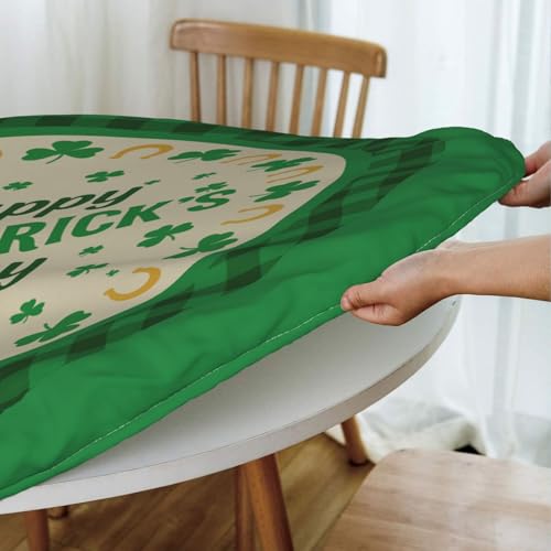 Famame Happy St. Patrick's Day Frame Round Fitted Tablecloth with Elastic Protector Table Kitchen Dinner Waterproof Oil-Proof Table Covers Fits 40"-44", Small - color: Happy St. Patrick's Day Frame, size: Small (40"-44")