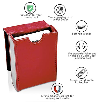 Single Deck Leather Playing Card Case/Holder - Fits Poker and Bridge size cards (Wine Red) - color: Wine Red