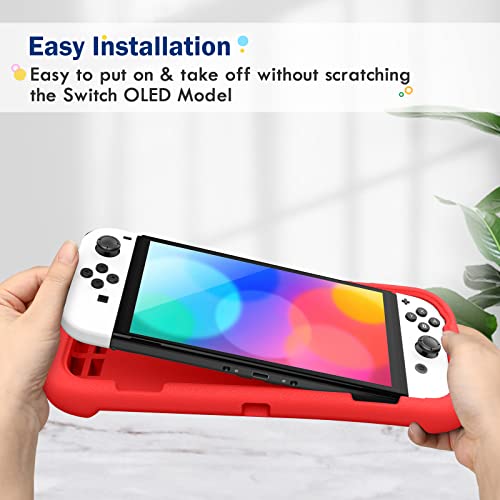 FINTIE Kid-Friendly Ultraligh Case for Nintendo Switch OLED Model (2021) | Game Card Slots, Ergonomic Grip Design, Lightweight EVA Foam, Anti-Scratch Protective Grip Case Cover, Red - color: Red