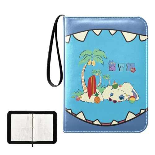 Cartoon Blue Card Binder, 4 Pocket Trading Card Holder with 50 Removable Sleeves, Zipper Card Binder Fits 400 Cards, Collection Card Storage Case Album Book Gifts - color: Cartoon
