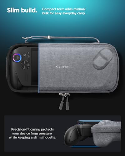Spigen for Slim Carrying Case Compatible with 2025 ASUS ROG Xbox Ally/Ally X, Slim One-Layer Pouch with Grip Bump, G-Hook and Strap Keeper, Inner Screen Protector, Back Storage Pocket - Charcoal Gray - color: Charcoal Gray