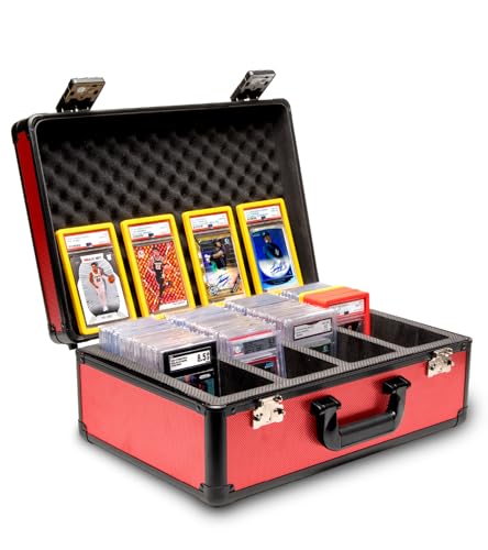 SLAB ARMOR 4 Row Graded Card Storage Box PSA Card Slab Case For Graded cards Holds 160+ Slabs Graded Card Case for PSA Slab Box Graded Card Storage Sports Baseball Card Collector Gifts (RED) - color: RED