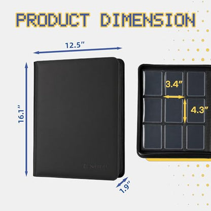 9-Pocket Toploader Binder, Clovecat Premium Card Book， Holds 252 Trading Card with 20 Removable Top-loader Sleeves，PU Card Holder Folders,Card Album for MTG, TCG, Yugioh, Game & Sports Cards(Black) - color: Black