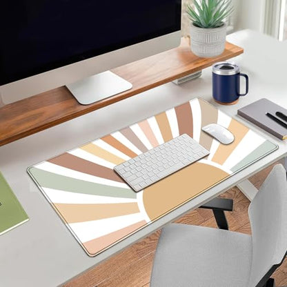 Boho Desk Mat, Sunshine Large Mouse Pad, XXL Mousepad Long Laptop Keyboard Mat, 31.5 X15.7, Stitched Edges - color: B2- Boho Sunshine