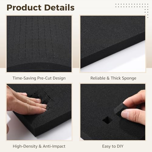 8 PCS Pick and Pluck Foam Inserts, Pre-Cut Cube Foam Sheets with Bases, Customizable Protective Foam for Cases, Toolboxes, Drawer Organizers, Cameras, Moving Transportation