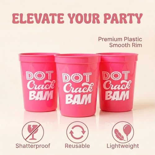 16Pcs Mahjong Plastic Cups Reusable 16oz DOT Crack BAM Party Supplies Themed Birthday Game Night (Pink)