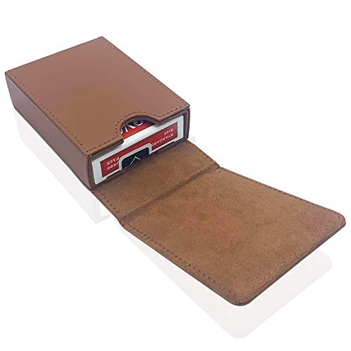 Single Deck Leather Playing Card Case/Holder - Fits Poker and Bridge size cards (Brown) - color: Brown