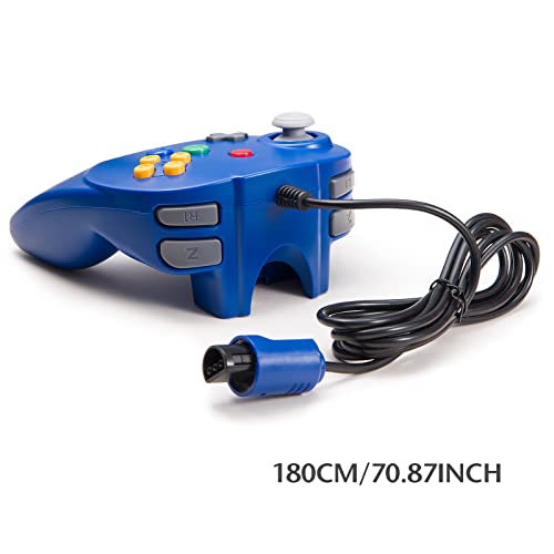 Mini Controller for N64 Console, Retro N64 Wired 64-bit Remote Game Controller Upgraded Joystick Gamepad Replacement Blue - color: blue