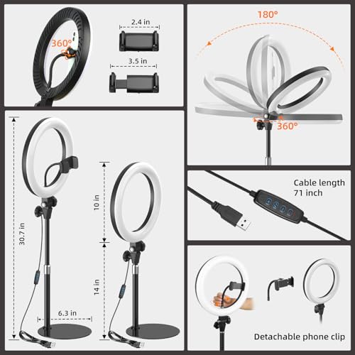 10'' Desk Ring Light with Stand – Zoom Lighting with Phone Holder for Computer・Video Calls・Conference – CRI95 LED Adjustable Circle Light, 10'' Large Lamp Head, Content Creator Friendly - color: Black