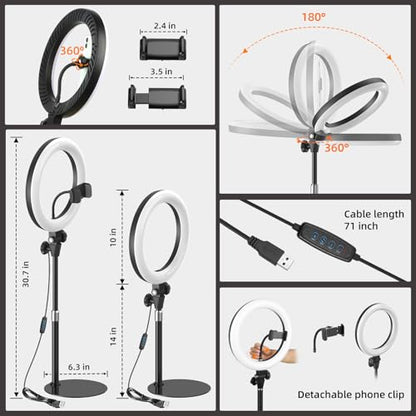 10'' Desk Ring Light with Stand – Zoom Lighting with Phone Holder for Computer・Video Calls・Conference – CRI95 LED Adjustable Circle Light, 10'' Large Lamp Head, Content Creator Friendly - color: Black