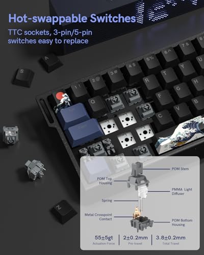 SK68 65% Gaming Keyboard, Wired Backlit Mini Keyboard w/100% Hot-Swap Socket 68 Keys Aluminum Gaming Wired Keyboard for PC Laptop Game - color: Black
