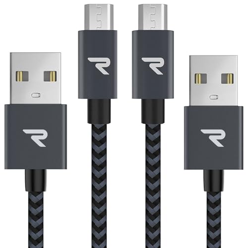 RAMPOW Micro USB Cable 2 Pack 3.3ft, USB-A to Micro USB Fast Charging Cable & Data Sync Cord, Nylon Braided Android Charger Cable for Samsung Galaxy S7/S6, Kindle, PS4 Controller, Space Gray - size: 3.3ft, style: 2Pack