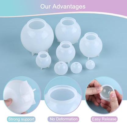 KISREL Sphere Resin Molds, 8 PCS Sphere Silicone Mold, Upgraded 3D Seamless Epoxy Molds，Large Ball Shape Flower Resin Mold for Home Decor, Flowers Preservation - size: Sphere Resin Molds - 8pcs