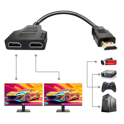 HDMI Splitter Cables Male 1080P to Dual Female 1 to 2 Way HDMI Splitter Adapter Cable for HDTV HD, LED, LCD, TV, Mirror Only Support Two The Same Size TVs at The Same Time 30cm