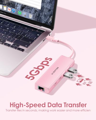 LENTION 5 in 1 USB C Hub, 1000Mbps Ethernet, 4K HDMI, 3xUSB 3.0 | Access Gigabit Ethernet, Stable Driver 3.0, Optimized for Dual USB‑C Laptop, Compatible with macOS & Windows (C25 Rose Gold) - color: Rose Gold