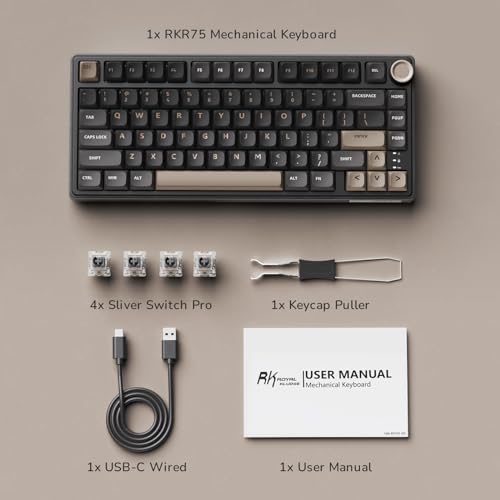 RK ROYAL KLUDGE R75 Wired Mechanical Keyboard with Volume Knob, 75% Mechanical Gaming Keyboard Gasket Mount, Hot Swappable Silver Switch, MDA Profile PBT Keycaps, Creamy Keyboards, Black - color: black