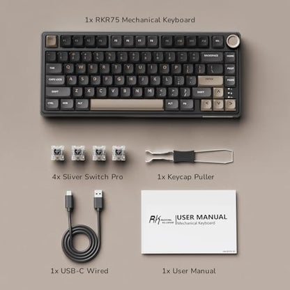 RK ROYAL KLUDGE R75 Wired Mechanical Keyboard with Volume Knob, 75% Mechanical Gaming Keyboard Gasket Mount, Hot Swappable Silver Switch, MDA Profile PBT Keycaps, Creamy Keyboards, Black - color: black