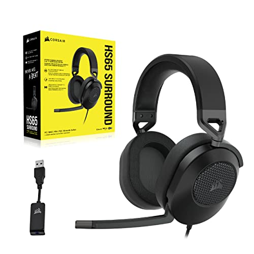 Corsair HS65 Surround Multiplatform Wired Gaming Headset – Dolby Atmos – SonarWorks SoundID – iCUE Compatible – PC, Mac, PS5, PS4, Xbox, Nintendo Switch, Mobile – Carbon